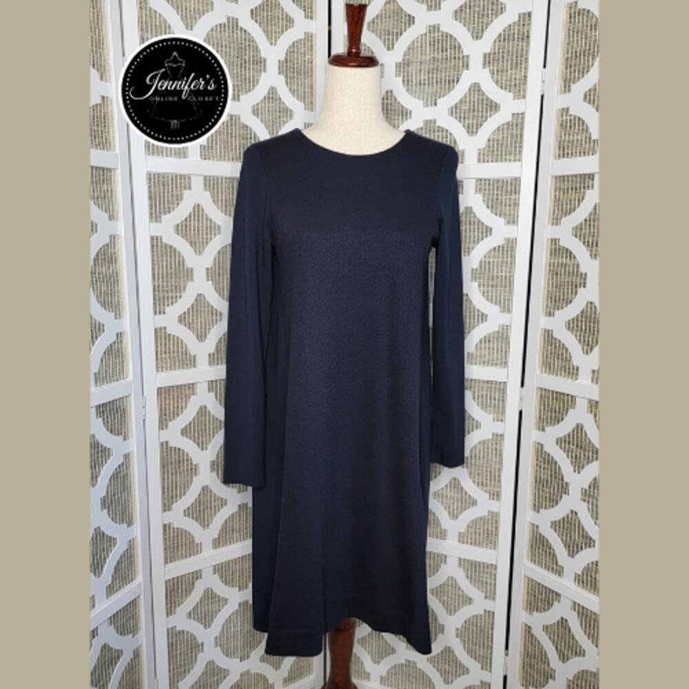 COS Women's Navy Blue Center Wool Panel Ponte A-Line Minimalist Dress Size S